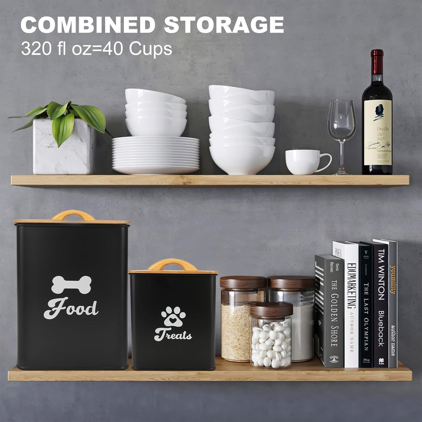 Dog Treat Container 2PCS, Dog Food Storage Container with Lids Airtight, Dog Treat Jars for Kitchen Counter-7+3Lbs, Small Dog Cookie Jar for Storage, Pet Treat Container (Upgraded) Black