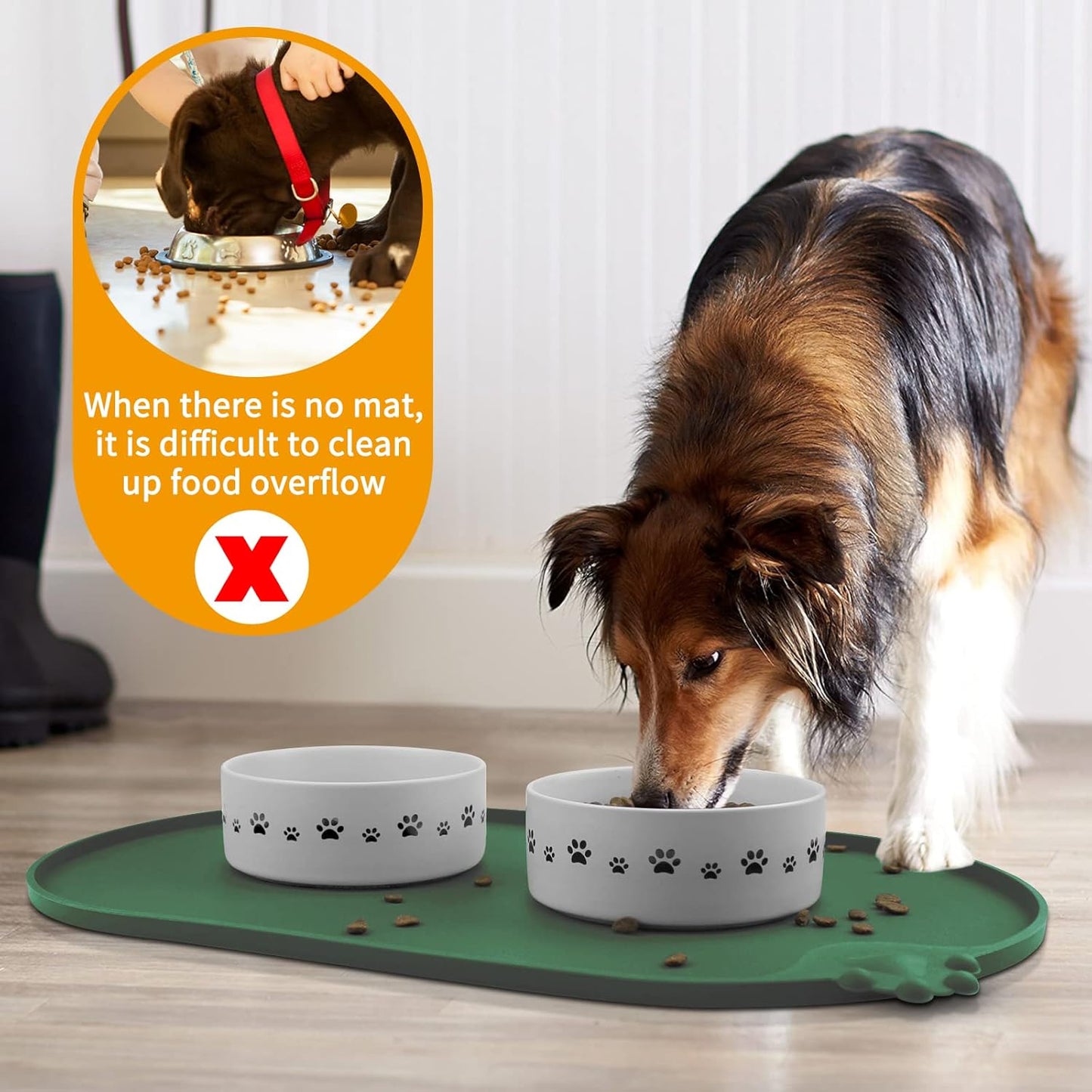 KPWACD Pet Placemat for Dog and Cat, Waterproof Silicone Dogs Feeding Bowl Mat Prevent Food and Water Overflow, High-Lips Puppy Dish Mats Suitable for Small Medium Big Pets, Hunter Green, 24" * 16"