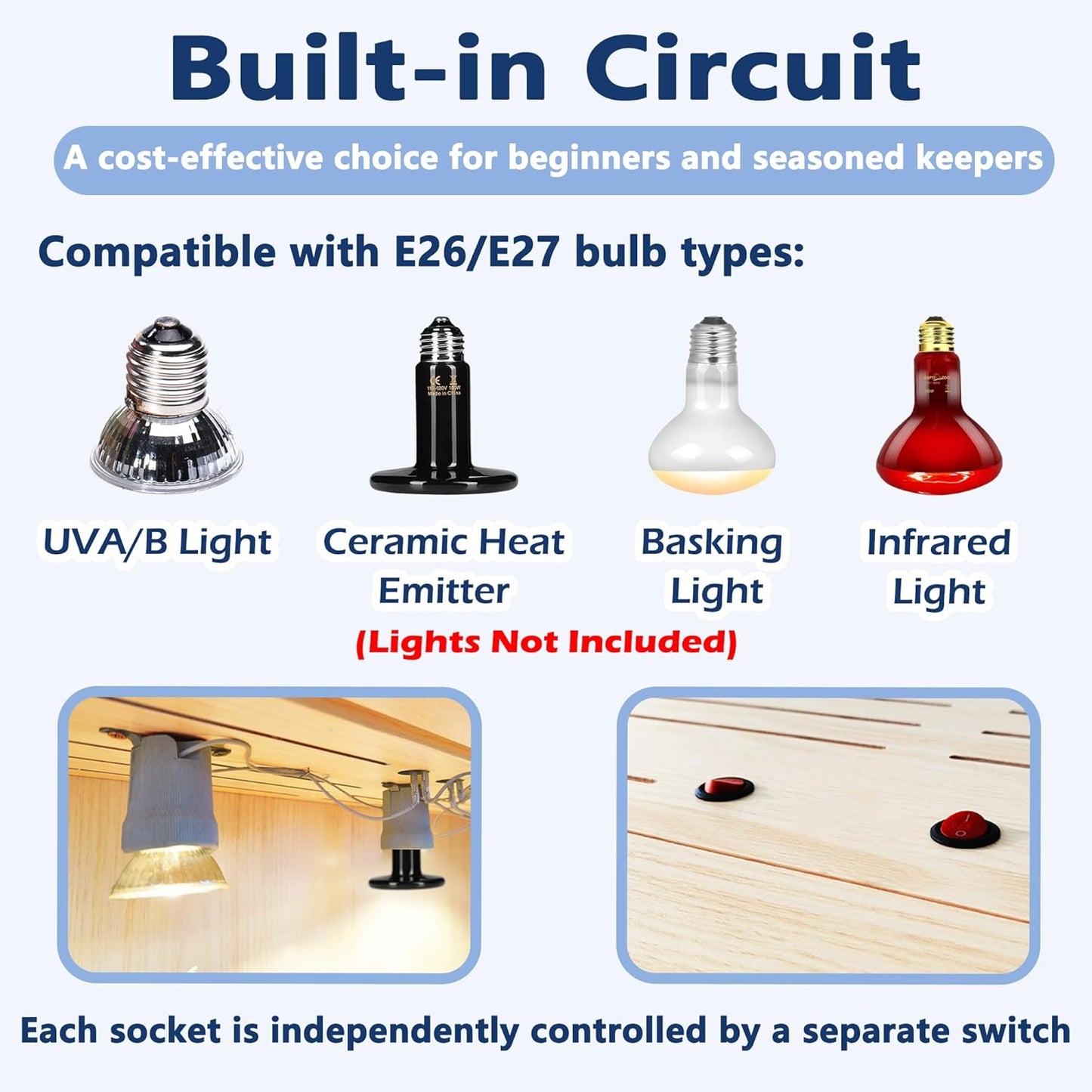 Prolee Reptile Terrarium, Lizard Tank Up to 68 Gallons, Bearded Dragon Tank with Roof Door, Snake Tank with Built-in Lamp Fixture and Switch, with Leg Stand (Oak, 28 Gallons, 32" Length)