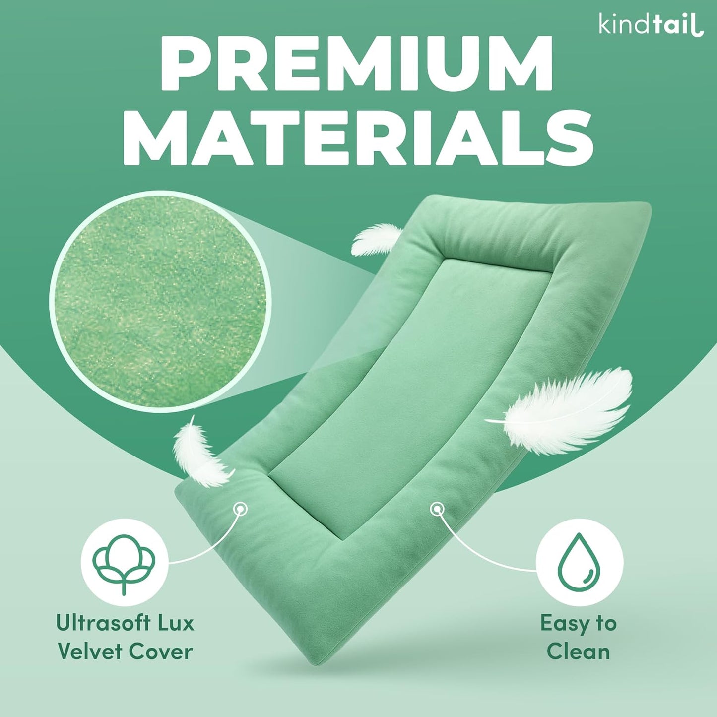 KindTail Dog Crate Pad - Soft Velvet, Reversible Bed - Machine Washable Kennel Mat for Pets up to 15 lbs, Mattress for Cozy Sleeping - 20” x 15” x 1” (Light Blue, Small)