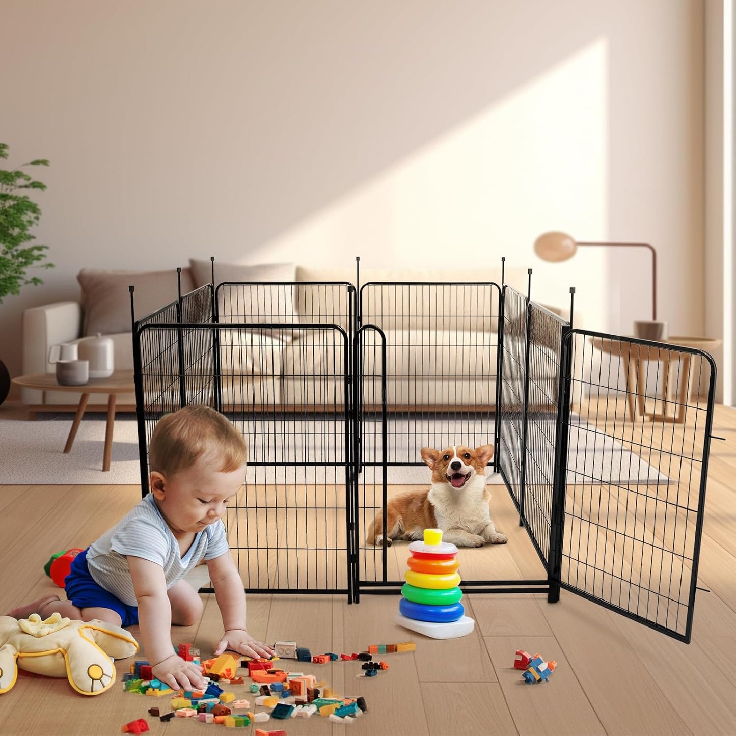 Tall Garden Fence, 52in(H) 10 Panels Total 22.1 Ft(L), Garden Fences and Borders for Dogs, Gate 21 inches Wide with Low Sills. Garden Animal Barrier, Flower Bed Fencing, Black Fencing for Dogs