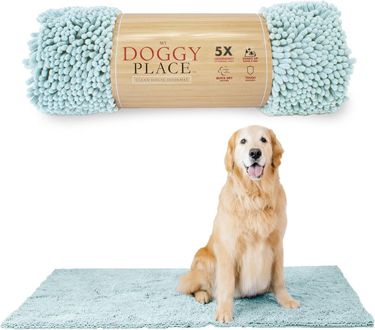 My Doggy Place Microfiber Dog Mat for Muddy Paws, 60" x 36" Light Blue - Non-Slip, Absorbent and Quick-Drying Dog Paw Cleaning Mat, Washer and Dryer Safe - X-Large/Runner
