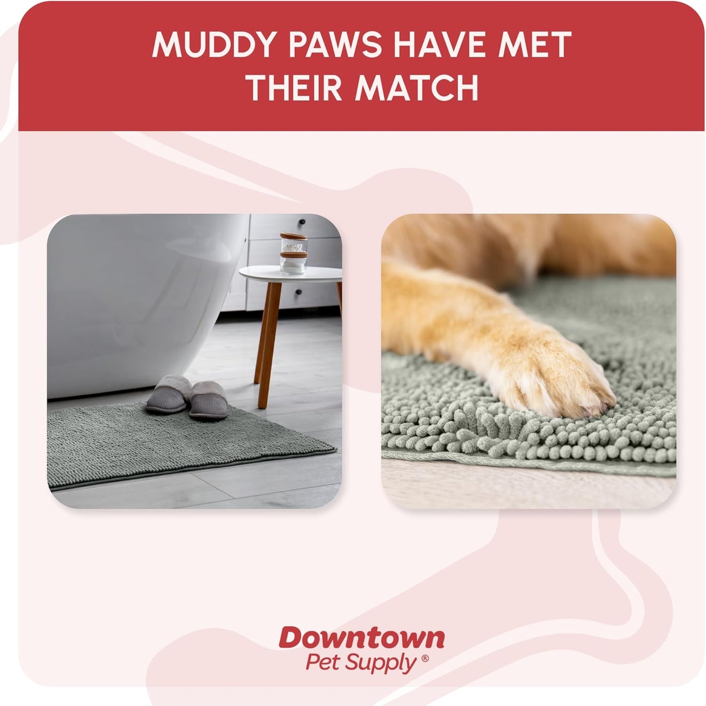 My Doggy Place Microfiber Dog Mat for Muddy Paws, 36" x 26" Light Gray - Absorbent and Quick-Drying Dog Paw Cleaning Mat, Washer and Dryer Safe - Non-Slip Rubber Backed Dog Floor Mat, Large