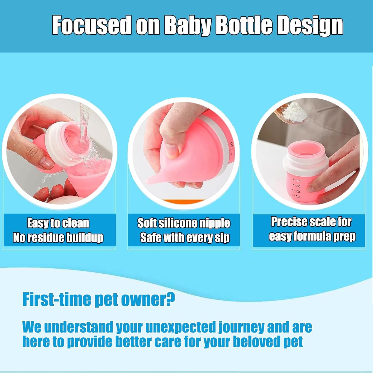 Kitten Bottles for Nursing,Puppy Bottles for Nursing Puppy Milk, Anti-Choking Puppy Feeder Design, with 2 Extra Replaceable Silicone Nipples for Convenient Replacement(Yellow)