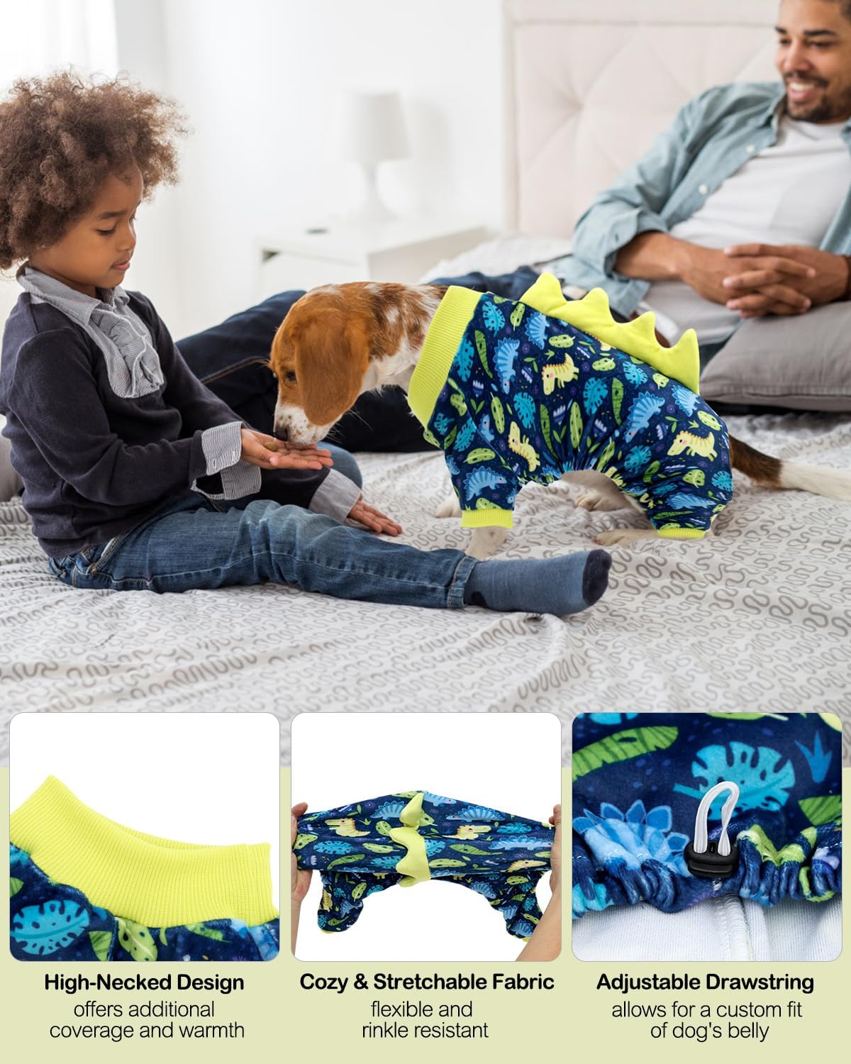 CuteBone Dinosaur Costume Dog Pajamas, Stretchy Spandex Crystal Velvet Sleepwear Coat for Small Dogs, Soft & Warm Pet Outfit Clothes for Cold Weather, Cozy Pullover Design COSP10M