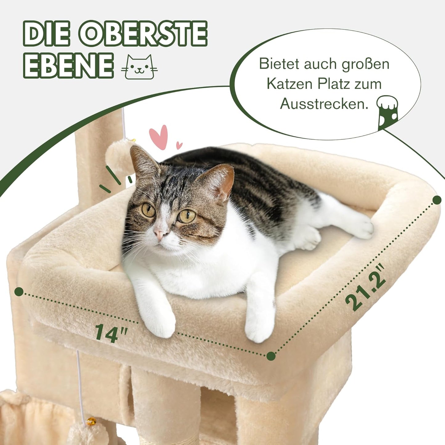 MUTICOR 66 Inches Multi-Level Large Cat Tree Tower for Indoor Big Feline/Cozy Plush Perches/Condo/Sisal Scratching Posts/Hammock and Baskets/Activity Center Play House/Wide Base/Beige