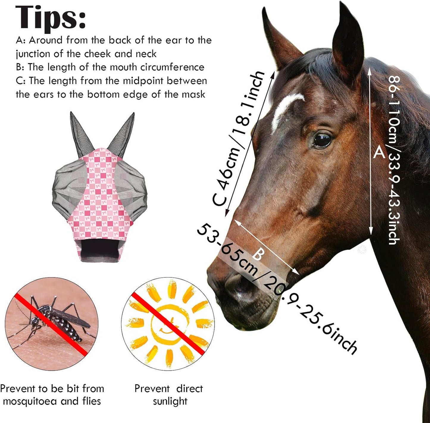 Chunful 6 Pcs Horse Fly Masks with Ears Smooth and Comfortable Cashel Mesh Fly Mask Elasticity Breathability UV Protection Horse Face Covering for Riding Supplies(Pink Bow,Large)