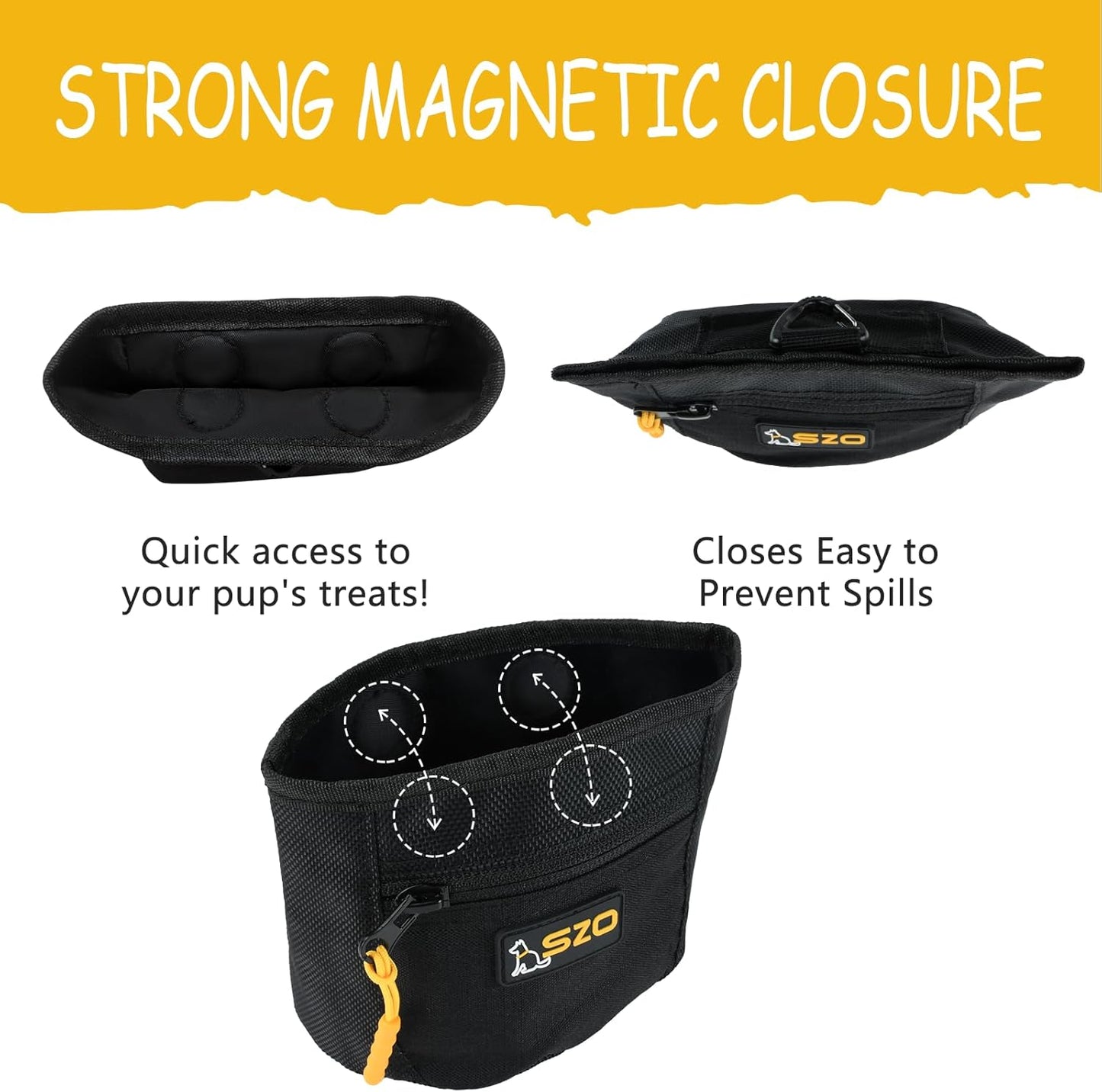 SZO Dog Treat Pouch with Pet Training Clicker, Dog Training Treat Pouch with Waist Belt Clip, Magnetic Closure, Hands-Free Training - Black