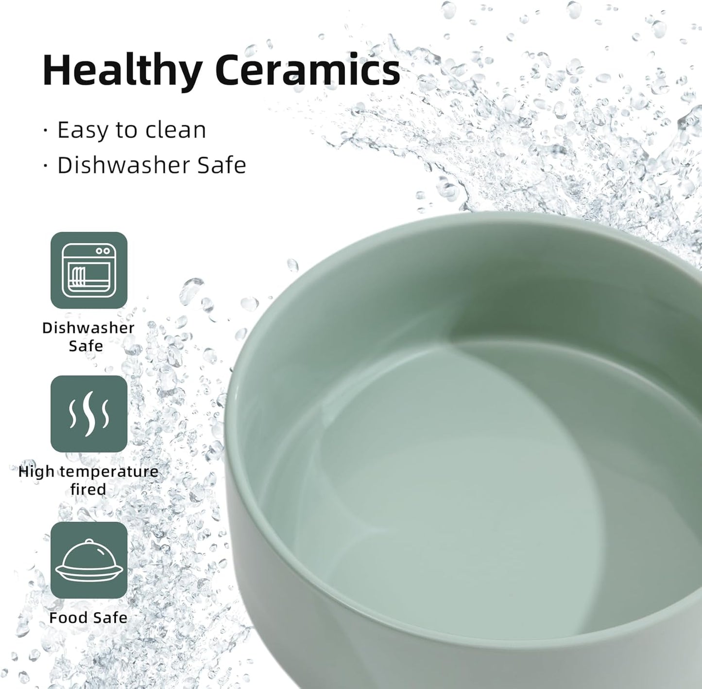 Ceramic 6.1inch Raised Dog Bowl with Stand for Small and Medium Dog Dish Pet Food and Water Bowl (Single Bowl with Stand - Light Green)