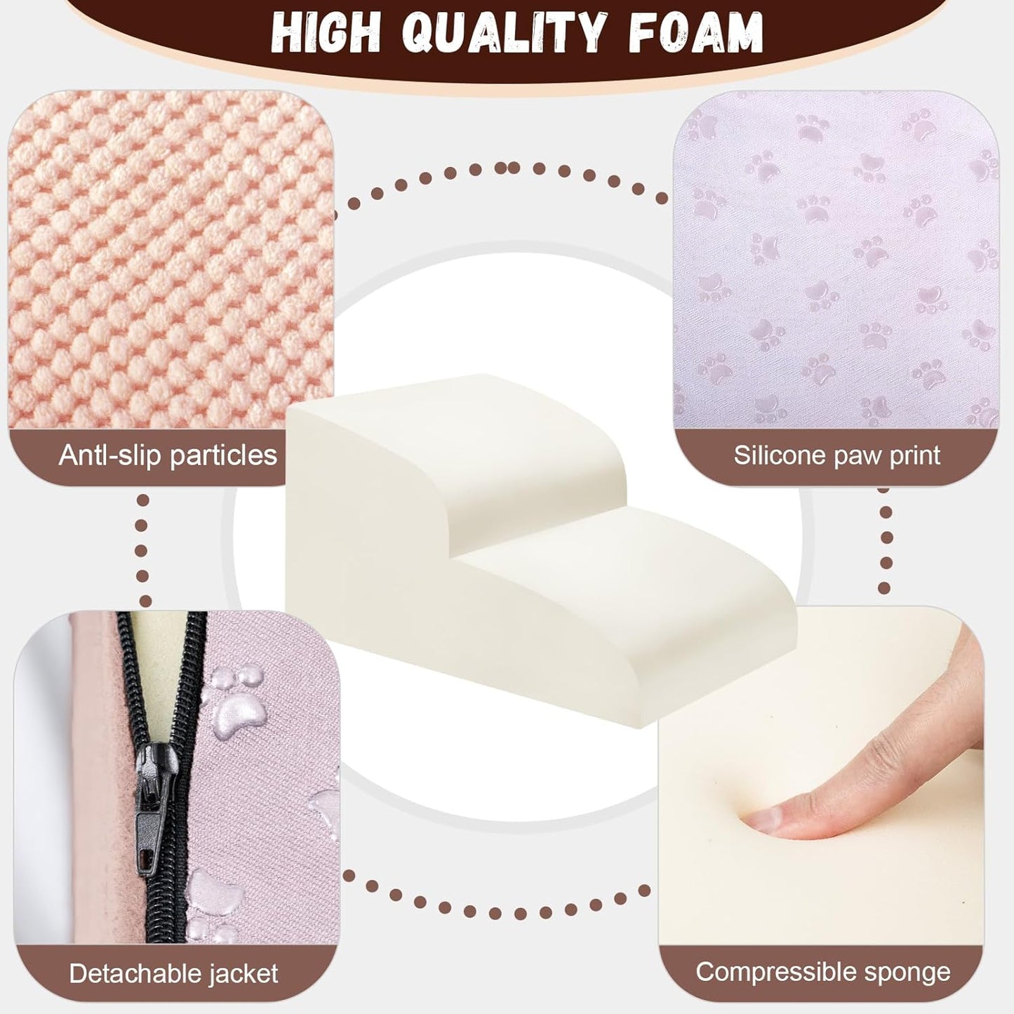Dog Stairs for Small Dogs - High Density Foam Pet Steps, Extra Wide Dog Ramp with Non-Slip Bottom for High Beds, Couch and Sofa, Best for Dogs Injured, Older Doggy Cats, 2 Steps, Pink