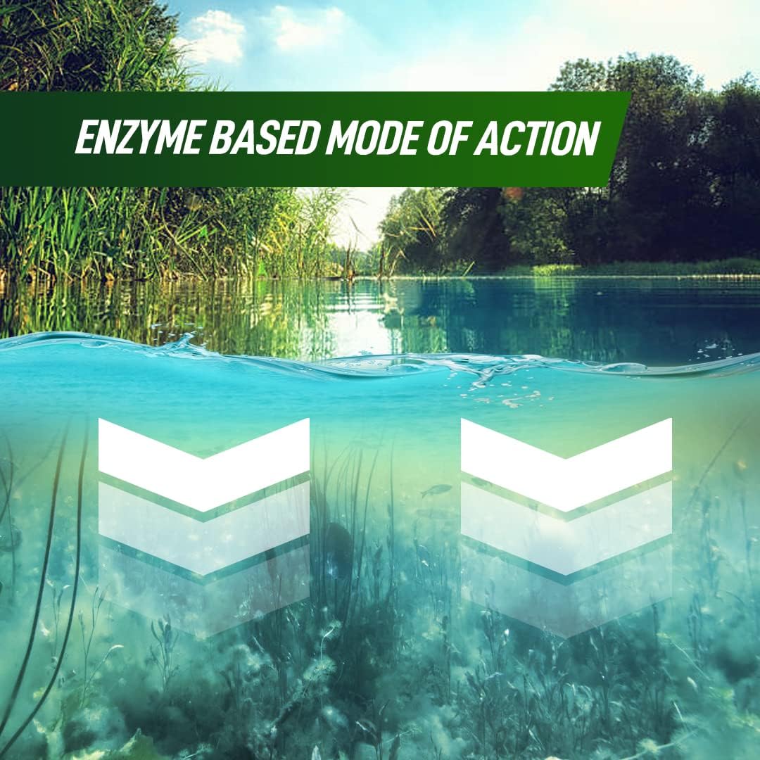 4X Pond Cleaner - Reduces Muck & Sludge for a Clean, Natural Look - Super Concentrated Lake and Water Feature Enzymes Treats Up to 1 Acre, Pair with Dye - Safe for Fish and Wildlife (32 oz)