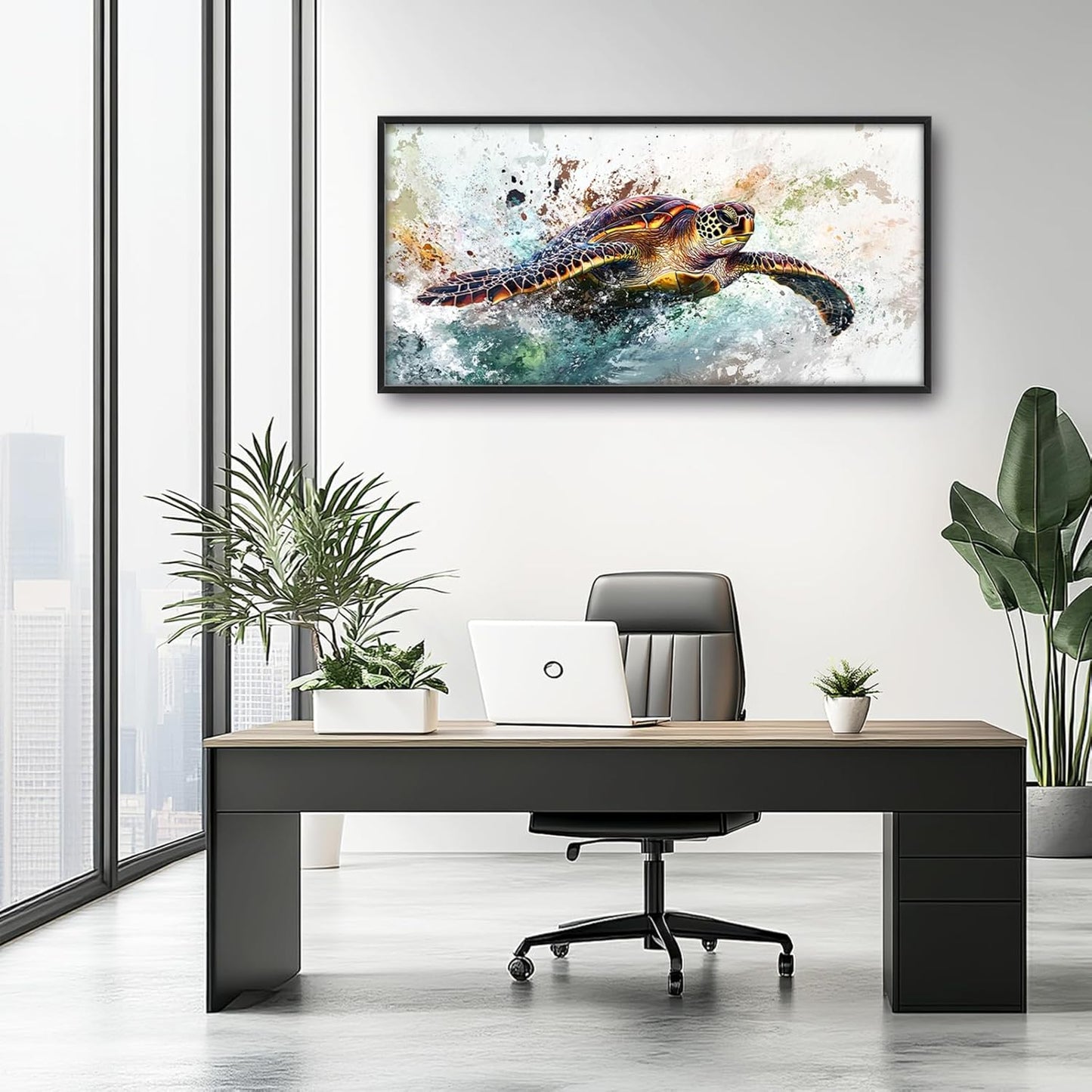 Extra Large Framed Sea Turtle Wall Art,Oversized Abstract Colorful Sea Nautical Wall Decor Pictures for Living Room,Canvas Print Painting Modern Artwork Bedroom Office Bathroom Home Decor 60L x30W