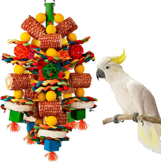 Bird Toys, Parrot Toys for Large Birds,Natural Corn cob and Loofah Slices Bird chew Toys for African Grey Parrots, Macaws, Cockatoos, Amazon Parrot and other Small and Medium-Sized Parrot (Colorful)