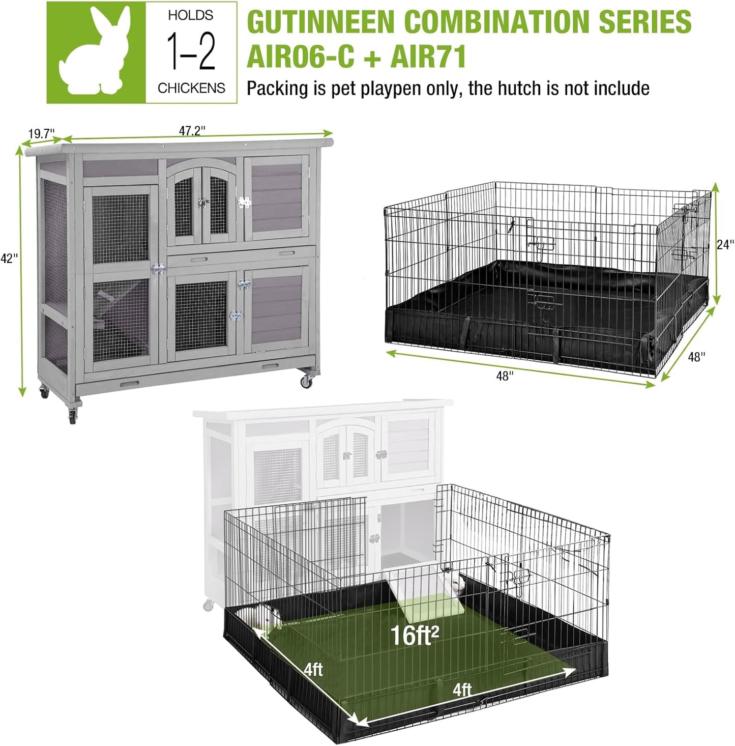 GUTINNEEN Rabbit Pet Playpen Bunny Run Extension Indoor Small Animal Pen (Playpen Only)