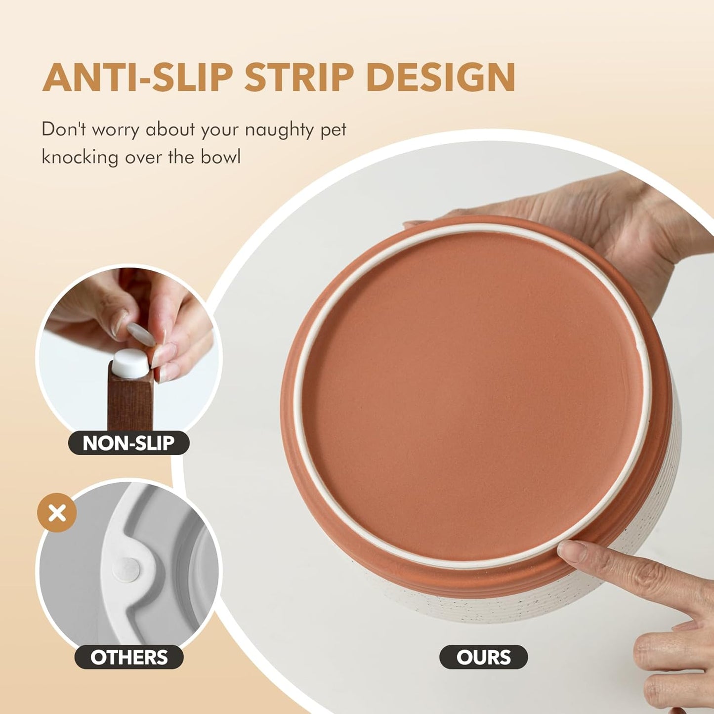 Ceramic 8.2inch Raised Dog Bowl Set, Elevated with Acacia Wood Stand, Food and Water Bowl for Large Breed Dogs, Weighted Pet Dishes(60oz, Vanilla White)