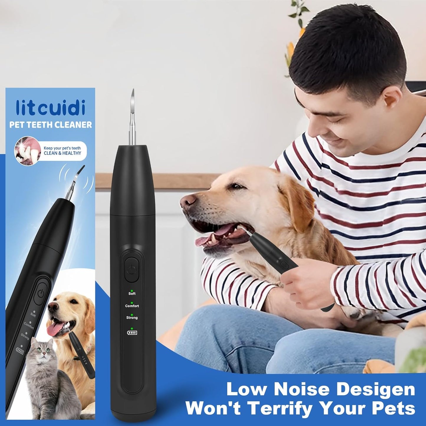 Dog Tooth Brushing Kit,Dogs Teeth Cleaning Kit with Light,3 Modes Doggie Plaque and Tartar Remover for Teeth,Low Noise Dog Teeth Cleaner and Dental Care, Black1