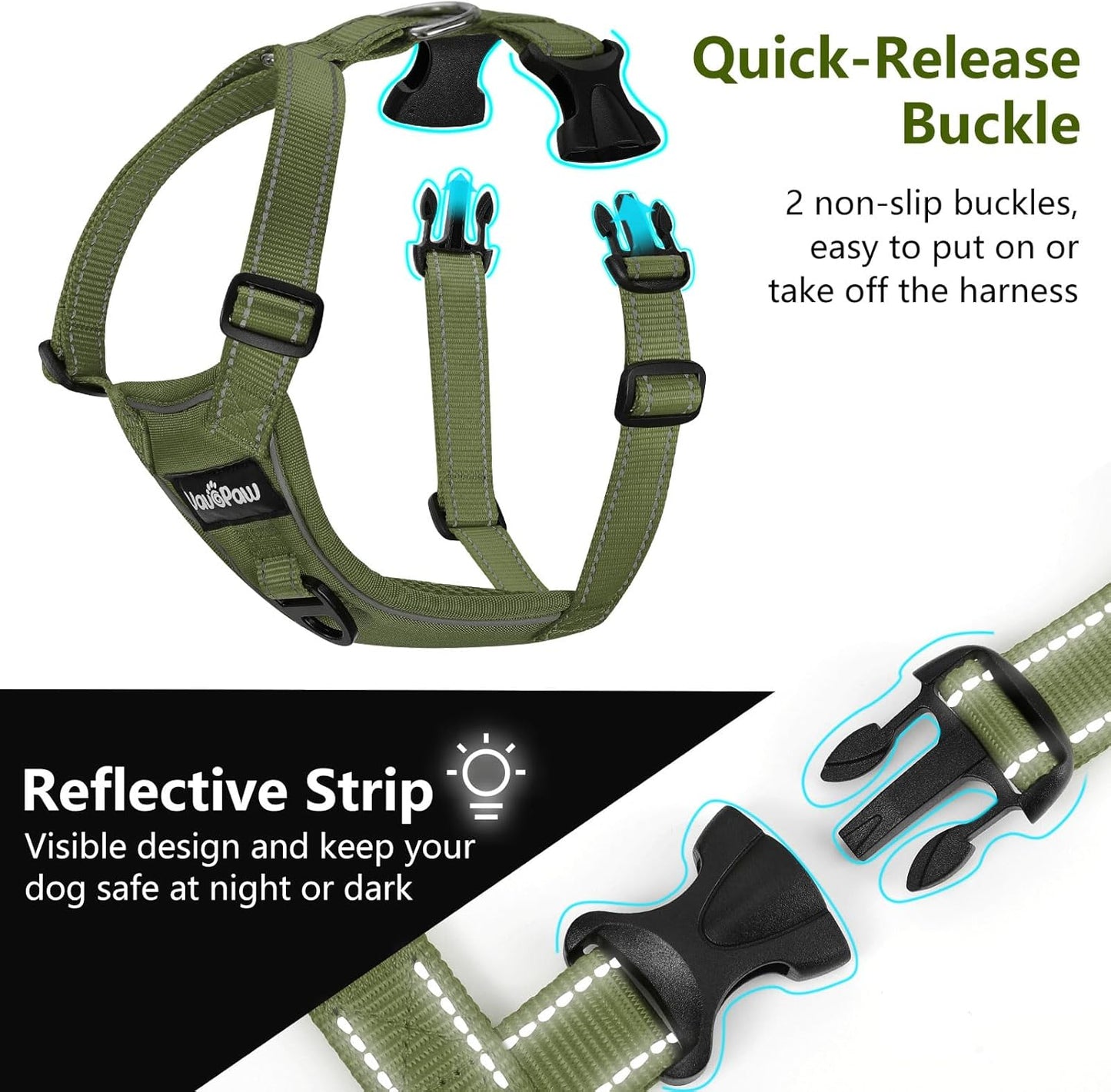 Dog Seat Belt Harness for Car, Dog Car Harness Adjustable Mesh Breathable & Dogs Seatbelt Safety Tether with Elastic Bungee for Small Medium Large Pets(Army Green, S)