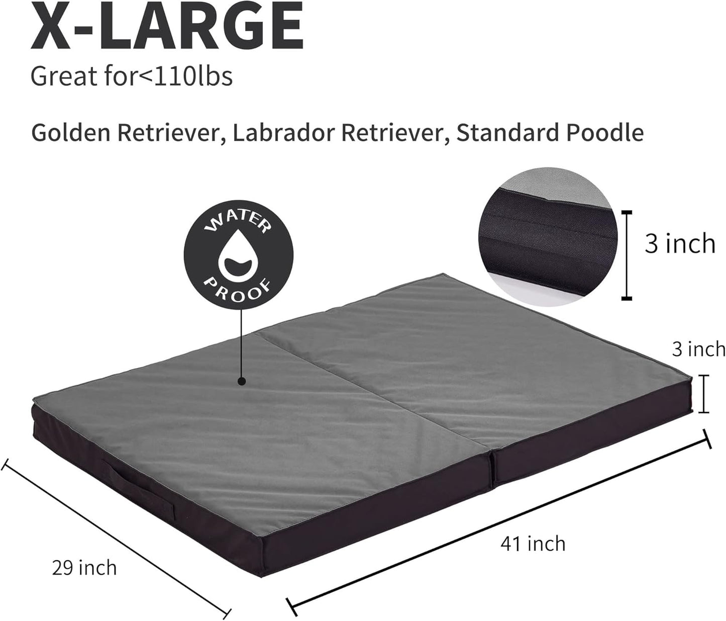 Outdoor Dog Bed for Large Dogs, Waterproof & Washable, Foldable & Orthopedic, 41" All Weather