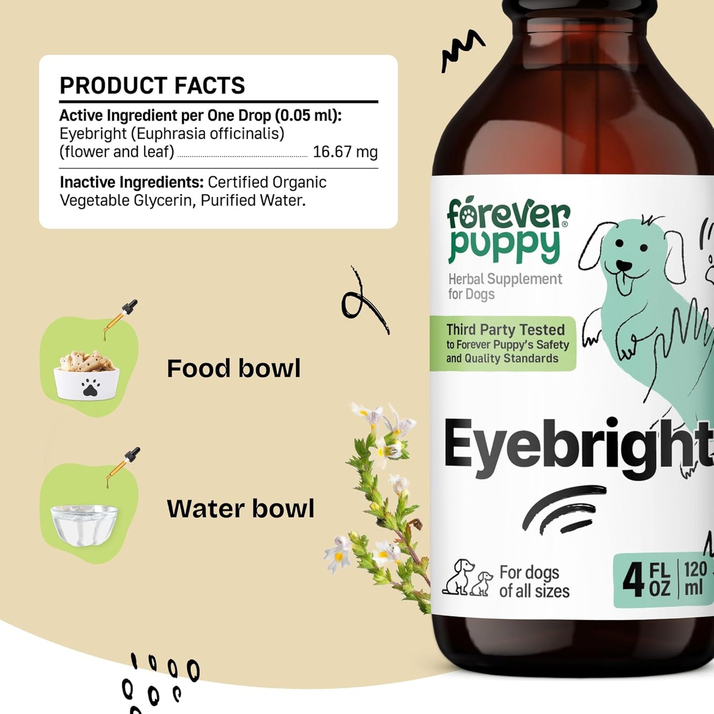 Forever Puppy Eyebright Supplement for Dogs - Eyebright Herb Extract for Soothing Eyes Irritation - Liquid Eye Health Support Supplement for Dogs of All Breeds & Sizes - 4 oz