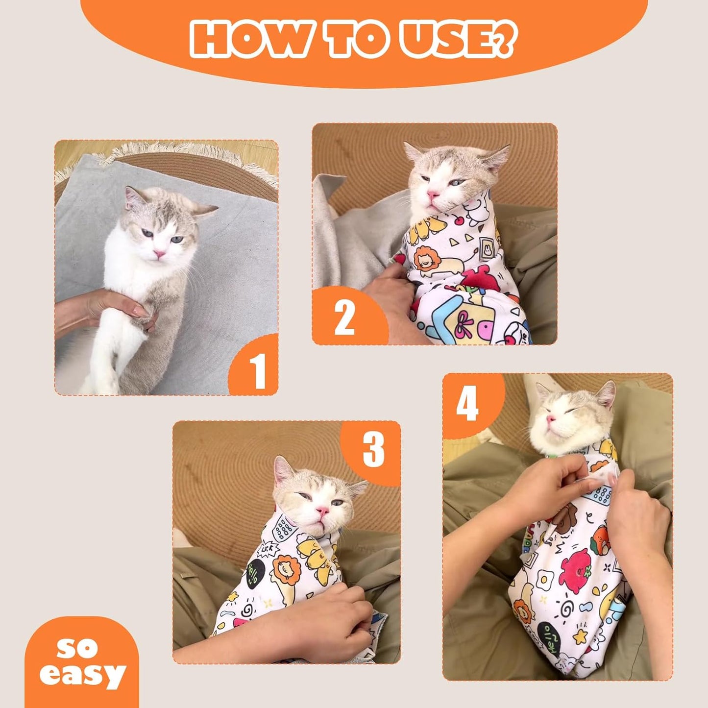 Cat Grooming Wrap, Cat Wrap Self-Adherent, Anti-Scratch Anti-Bite, Anti-Escape Grooming Bag for Cats Nail Clipping, Ear Cleaning, and Teeth Brushing (19.7 × 19.7" Paw Prints)