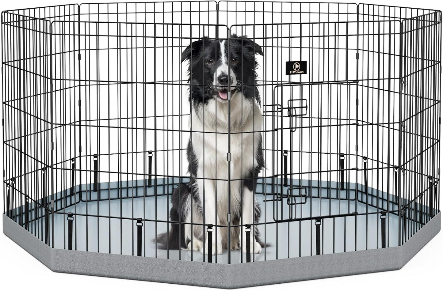 PJYuCien Dog Playpen, 8 Panels 30’’H Dog Pens Indoor with Bottom Pad, Metal Foldable Pet Puppy Exercise Fence Crate Kennel, Better for Small Animals,Grey