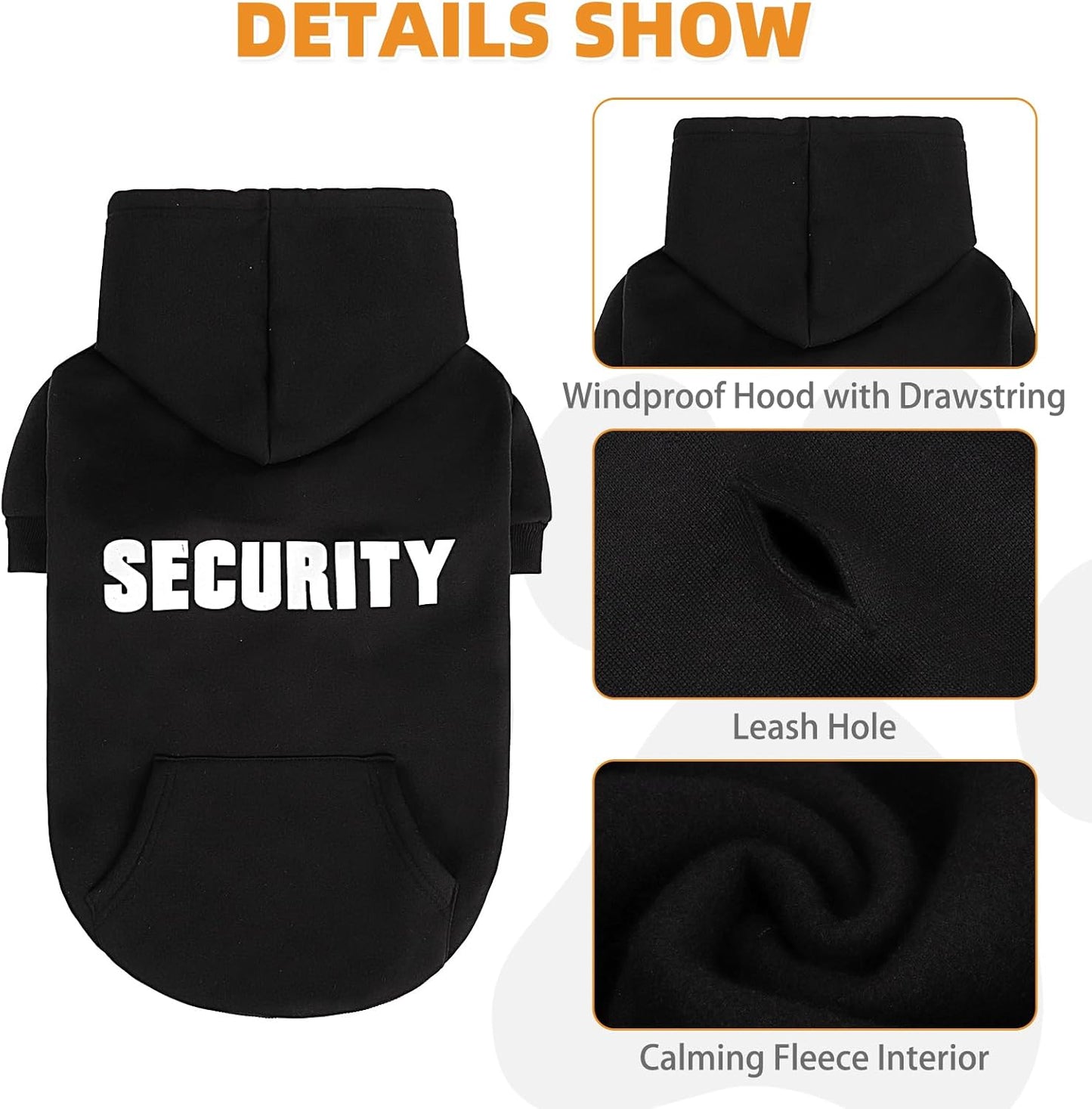 KOOLTAIL Security Dog Hoodie, Fall Puppy Sweater Clothes for Small Medium Large Dogs, Soft Warm Winter Pet Cold Weater Coats Hooded Sweatshirt with Pocket, Dog Halloween Costume for Girl Boy, Black XL