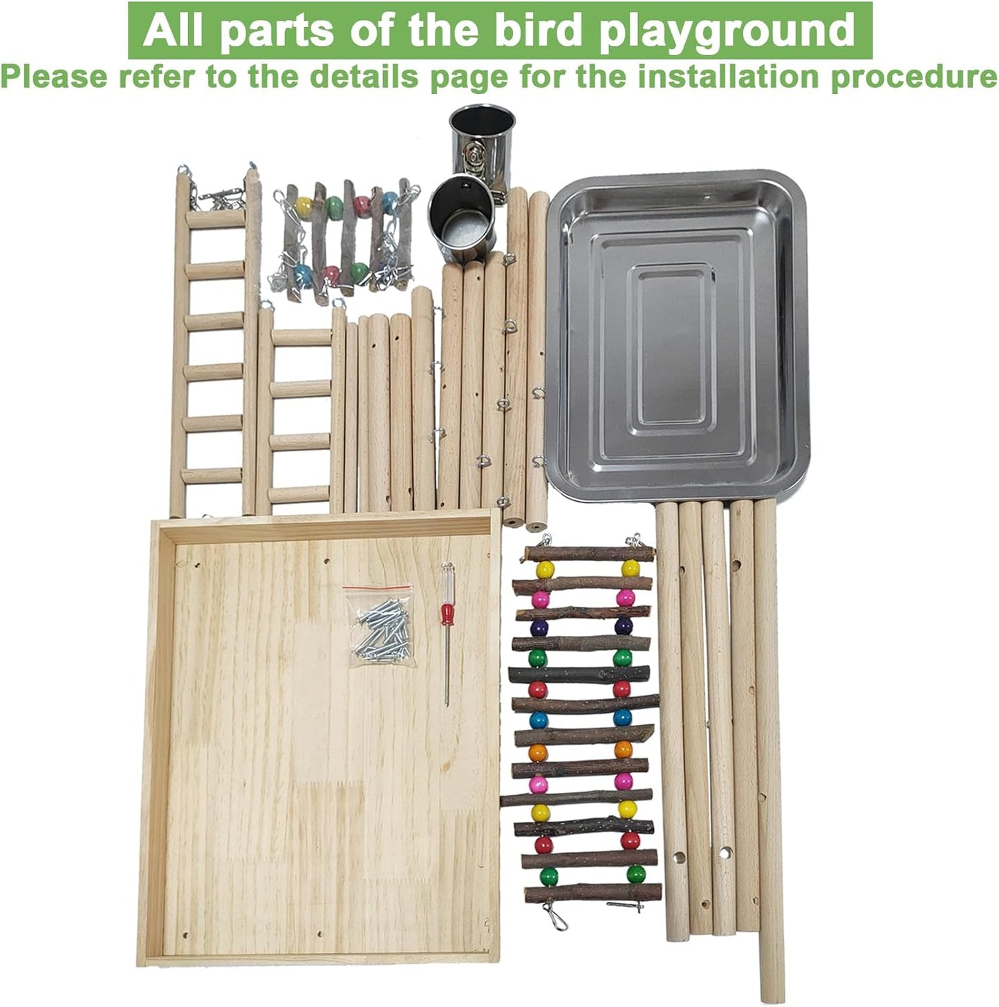 Hamiledyi 4 Layers Large Bird Playground 32" H Pet Parrot Playstand Gym Perch Wood Playpen for Parakeets Lovebirds Conure Cockatiel Cockatoos Finch Budgies or Other Small and Medium Sized Birds