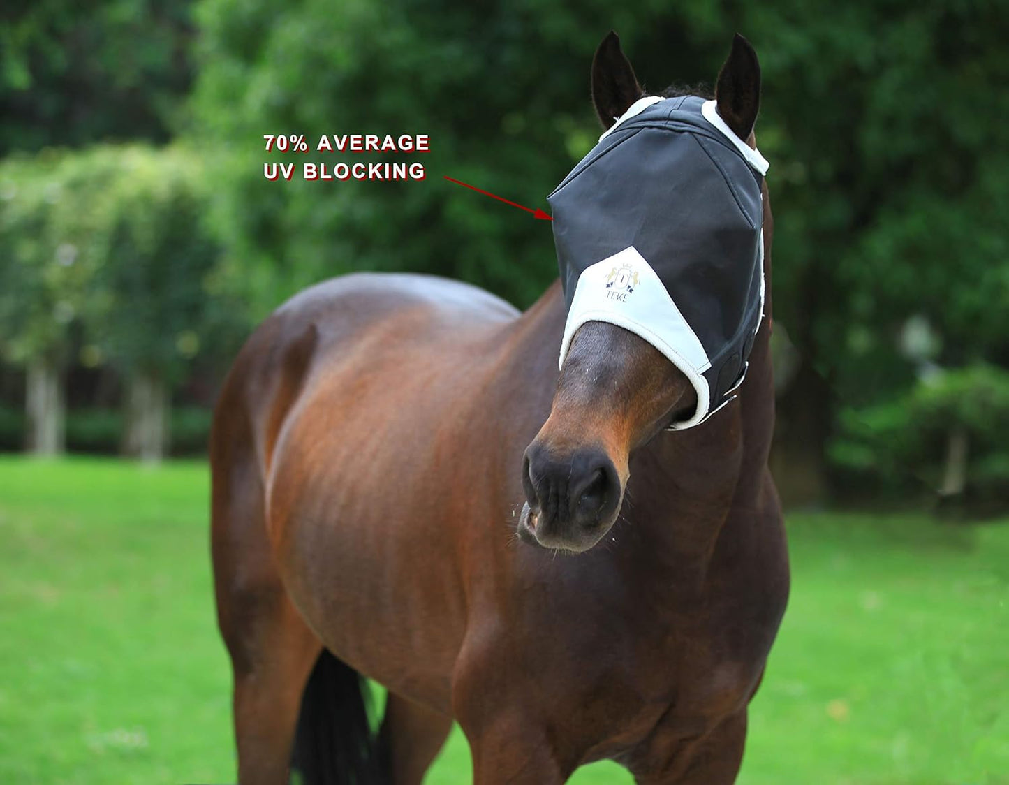 T TEKE Fine Mesh Horse Fly Mask w/No Ears, UV Blocking 3D Eye Visor with Extra Fleece Cushioned Forehead, Protection from Insect Pests