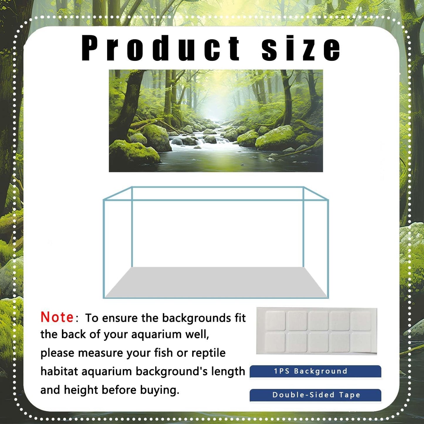 36X20IN Tropical Forest Terrarium Background, Natural Green Forest Tree Reptile Habitat Background, Misty Rainforest Aquarium Background, with 8 EVA Double-Sided Tape