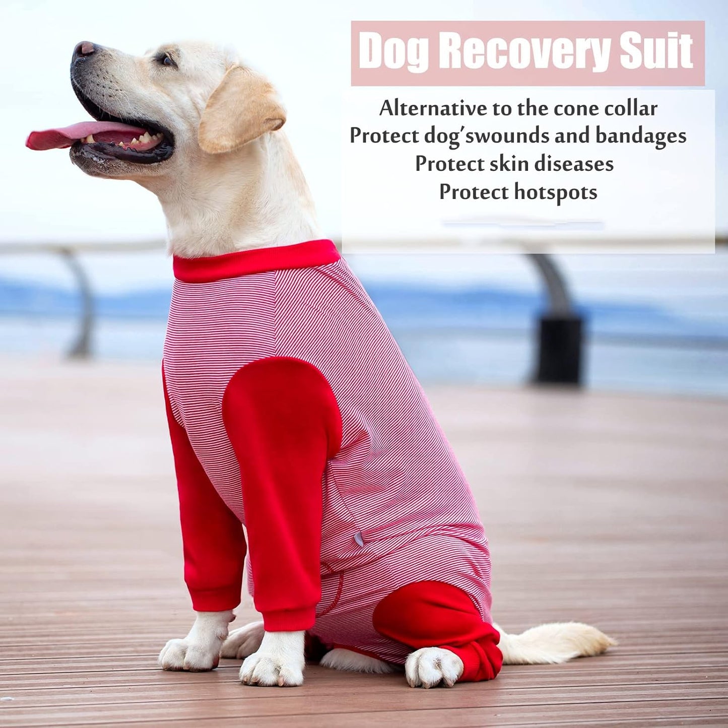 Yeapeeto Dog Onesie Surgery Recovery Suit for Large Medium Bodysuit Dogs Pajamas PJS Full Body for Shedding, Prevent Licking, Wound Protection, Cone Alternative (2XL, Red)