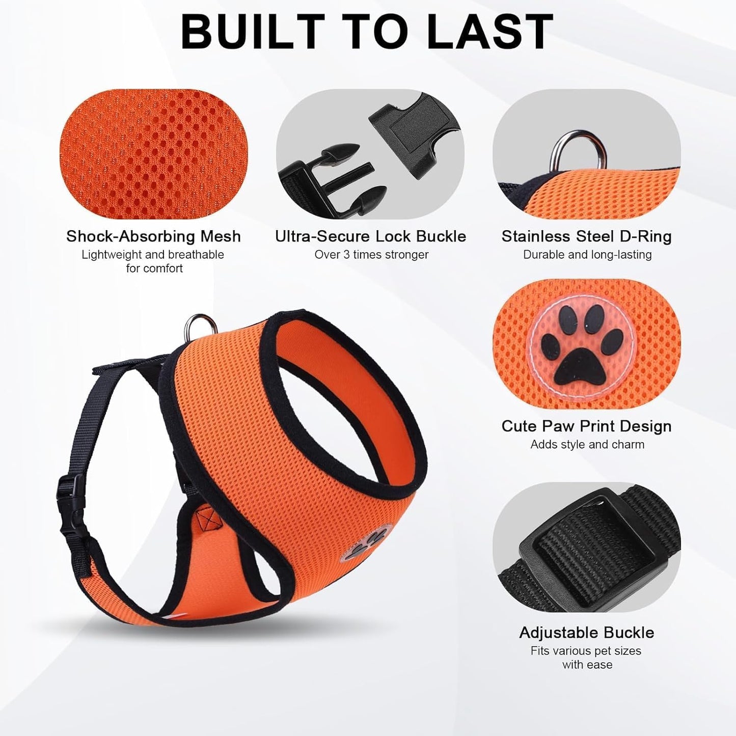 BINGPET No Pull Dog Harness,Soft Mesh Breathable All Weather Vest Harness,Safety Protection Design Durable Adjustable Step-in Easy Walk Dog Harness for Small Medium Large Dogs(Orange,XL)
