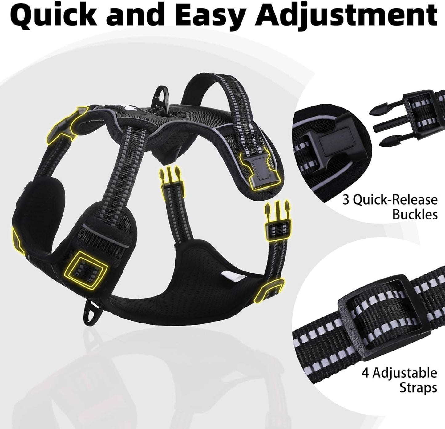 PUPTECK No Pull Dog Harness for Large, Adjustable Reflective Dog Harness with Handle Easy Control, Comfortable Soft Padded Pet Vest Harness for Extra Large Dogs, Black XL