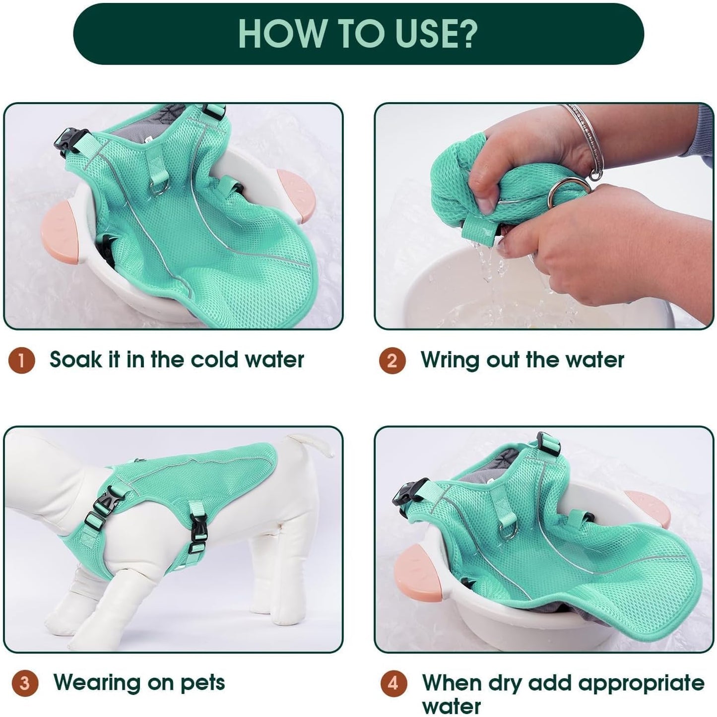 Kuoser Dog Cooling Vest for Large Dogs, Lightweight Doggie Cooler Jacket Breathable Mesh Pet Cooling Shirts Reflective Puppy Cool Harness for Beach, Hiking, Walking Green XXL