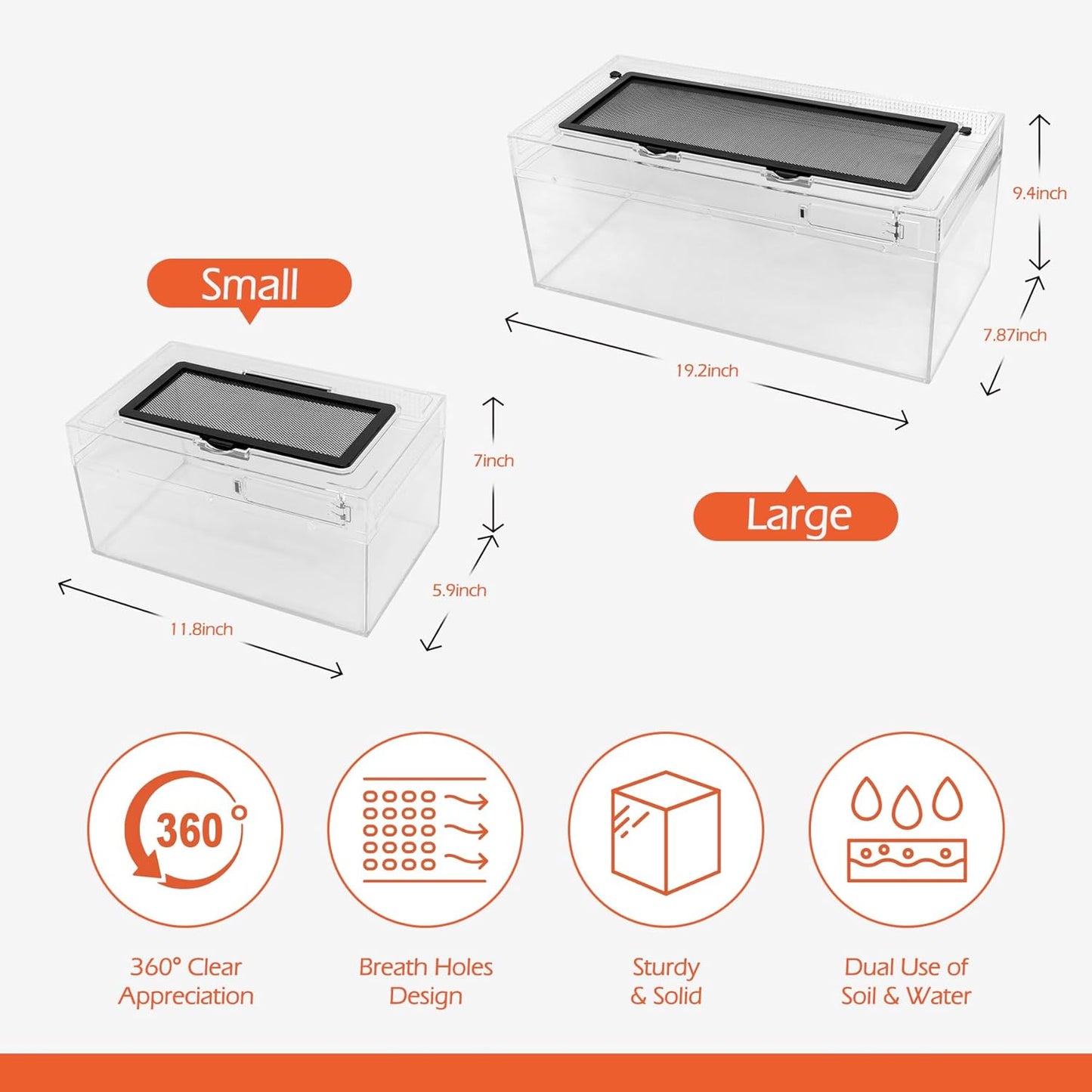 AZV Reptile PC Tank Terrarium Amphibian Turtle Tank Starter Kit Habitat Enclosure Cage 7x11x5 inch for breeding Lizards,Turtles,Corn Snakes,Chameleons,Frog,Crested Leopard Geckos,Spider,Hermit Crab