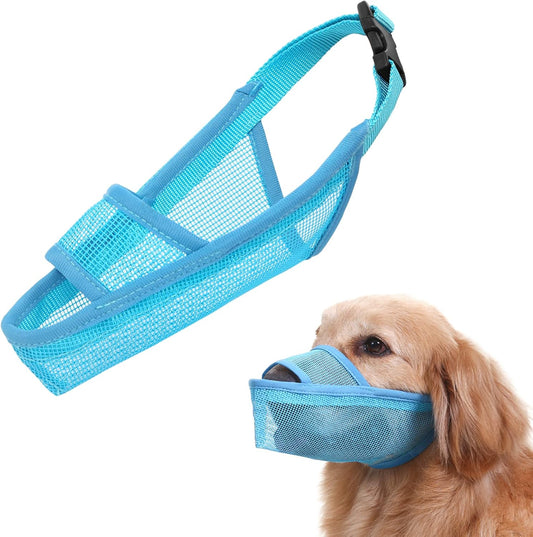 Crazy Felix Nylon Dog Muzzle for Small Medium Large Dogs Dachshund Beagle Poodle Labrador, Air Mesh Breathable and Drinkable Pet Mouth Guard for Anti-Biting Chewing Scavenging(L, Blue)