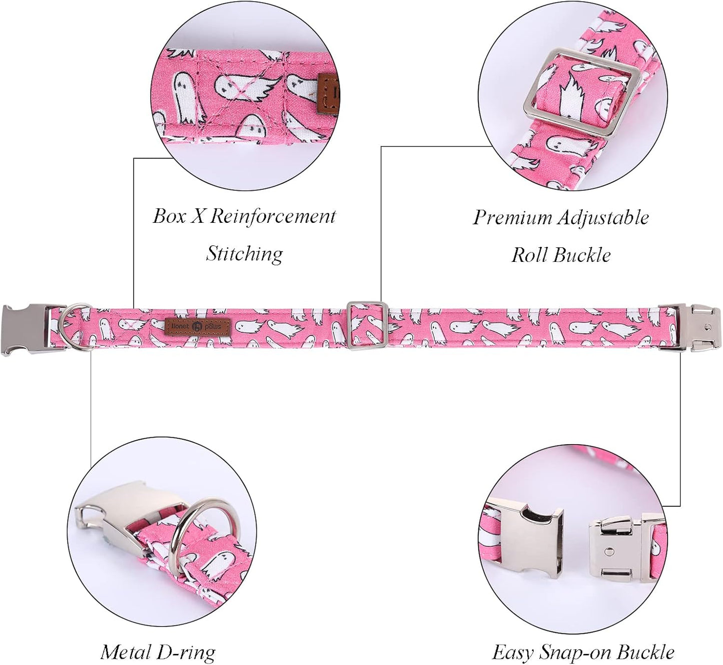 Lionet Paws Dog Collar with Bowtie, Halloween Bowtie for Dogs, Adjustable Comfortable Large Dog Collar Girl, L, Neck 16-24 in