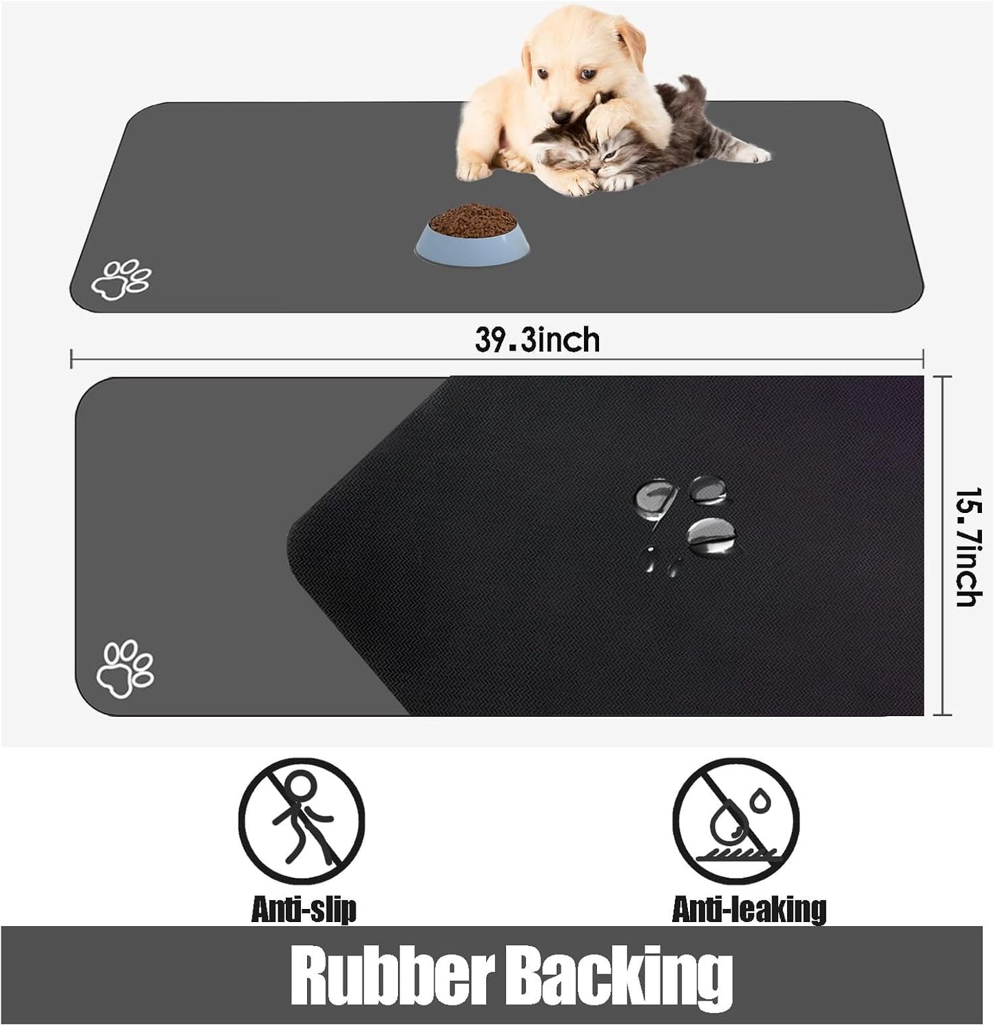Large Pet Feeding Mat, 36" x 24" Absorbent Quick Dry Dog Mat for Food and Water Bowl, Non Skid Cat Bowl Mat, No Stains Quick Dry for Pet Water Dispenser Pet Supplies for Messy Drinkers