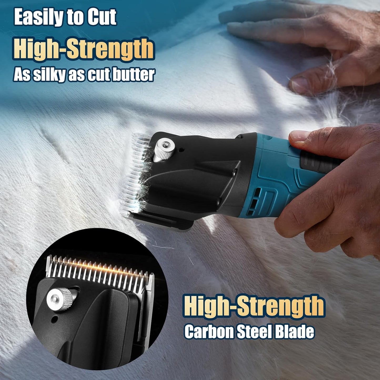 Cordless Electric Professional Horse Clippers,Horse Clippers with 2 PCS Rechargeable Lithium Battery,6 Speeds Heavy Duty Animal Grooming Clippers for Thick Coat