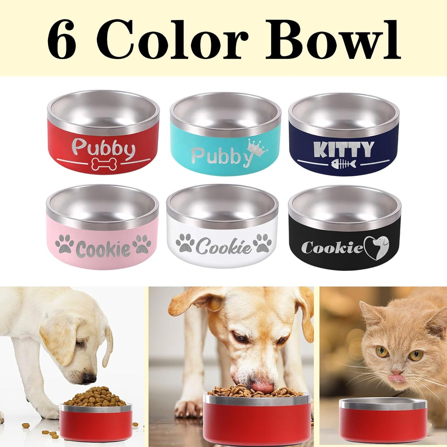 Personalized Dog Bowl Laser Engraved Custom Pet Name 18/32/42/64 oz No Slip Stainless Steel Insulated Bite-Resistant Food Water Dishes-Navy