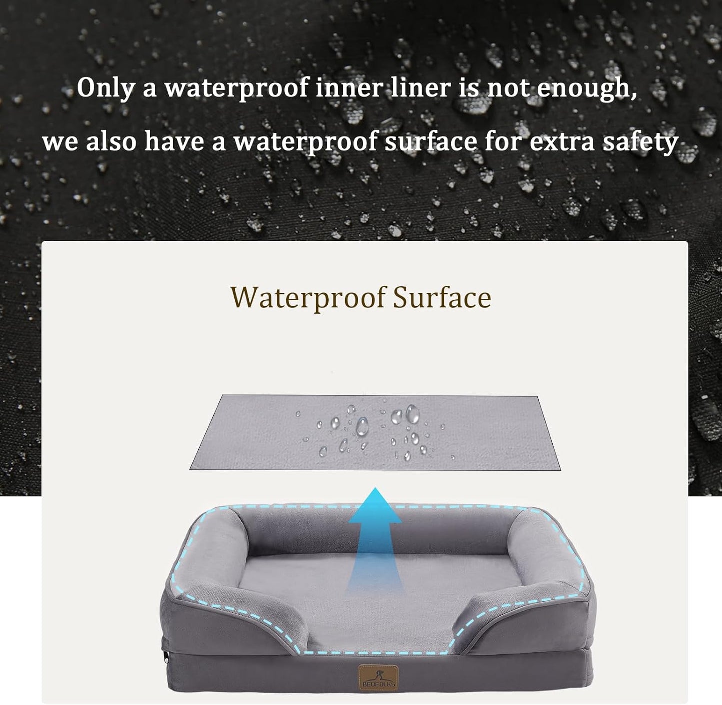 Bedfolks Orthopedic Dog Bed, Waterproof Dog Sofa Bed for Small Dogs & Cats, Egg Foam Pet Couch Bed with Removable Washable Cover and Nonslip Bottom, Dark Grey