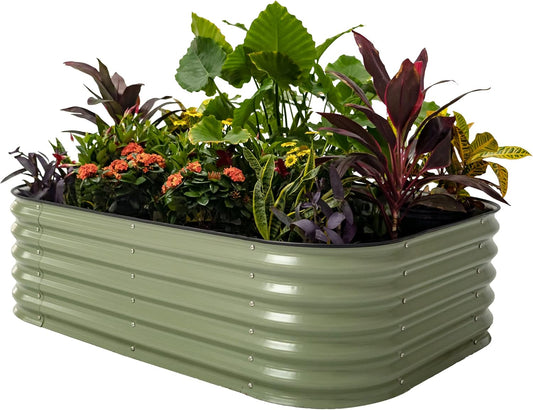 Vego garden Raised Garden Bed Kits, 17" Tall 6 in 1 Modular Metal Raised Planter Bed for Vegetables Flowers Patio Ground Planter Box-Olive Green