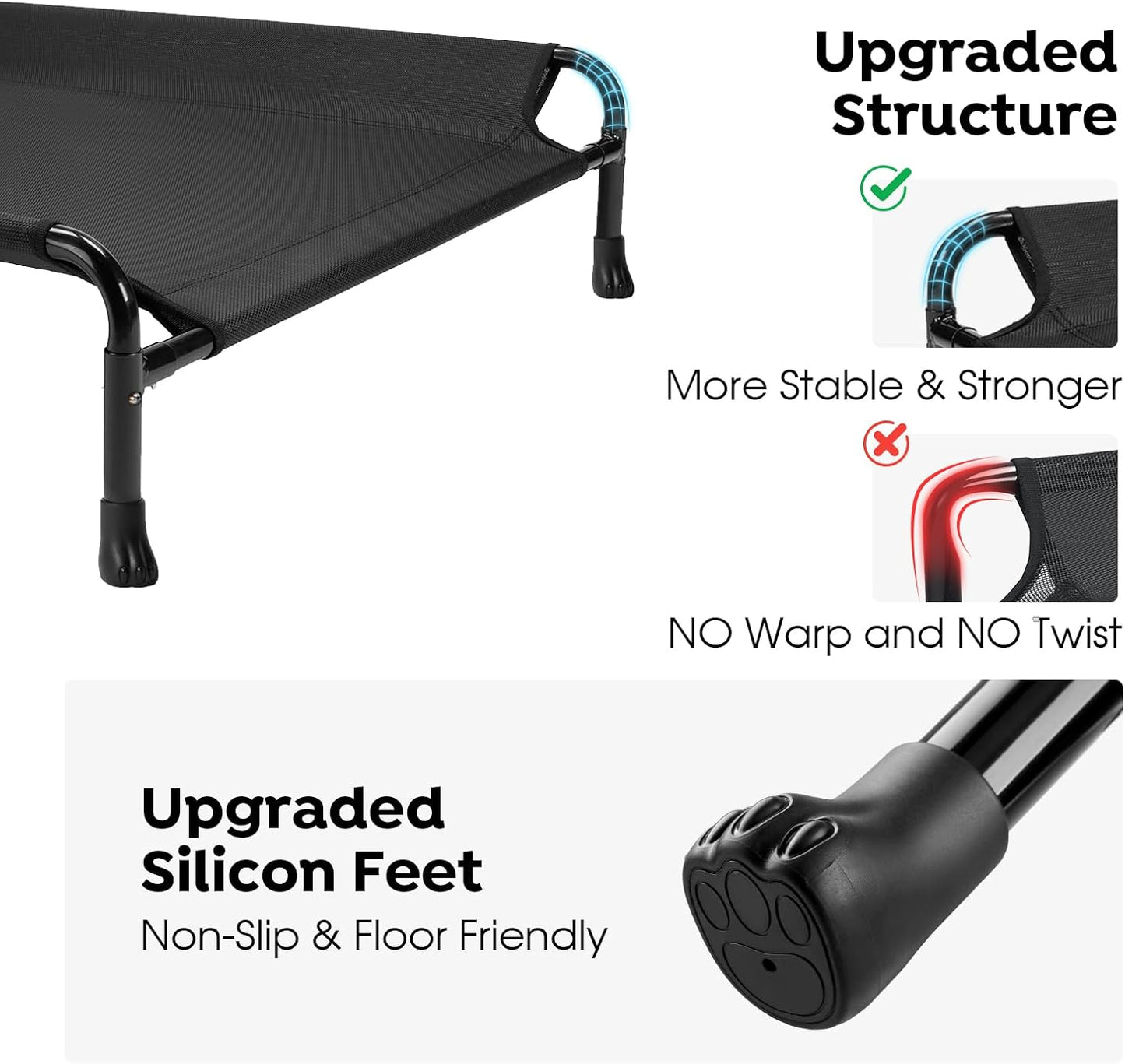 Veehoo Cooling Elevated Dog Bed - Raised for Large Dogs, Outdoor With Guardrail, Upgraded Non-Slip Feet, Breathable Teslin Mesh, Portable Camping Cot, 41 x 27 Inches, Black