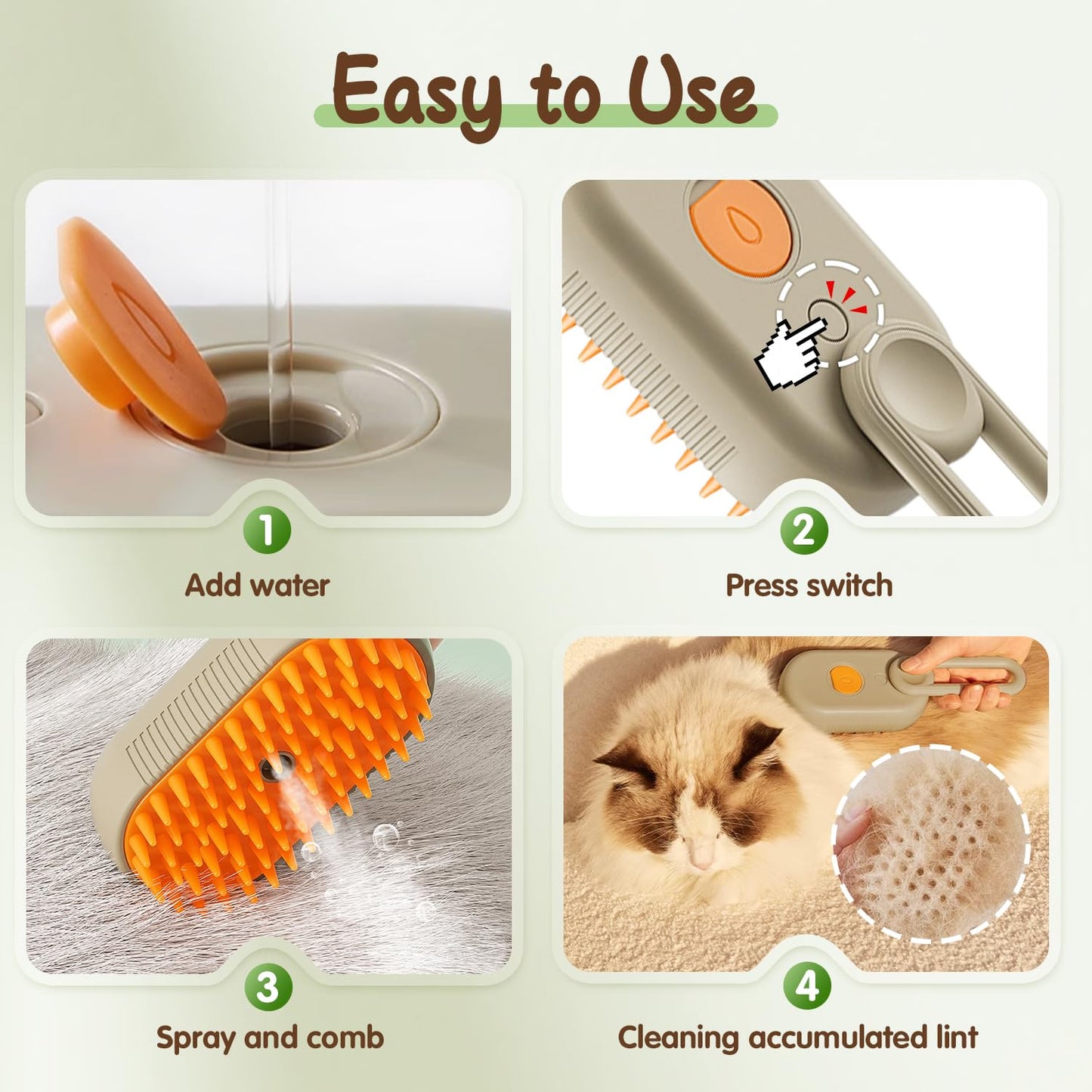 Upgrade Cat Steam Brush, 3 in 1 Pet Steam Groomer Brush, Rechargeable Pet Steam Groomer Comb for Massaging and Cleaning Shedding Pets Hair, Anti-Static Hair Removal Comb for Cats Dogs (White)