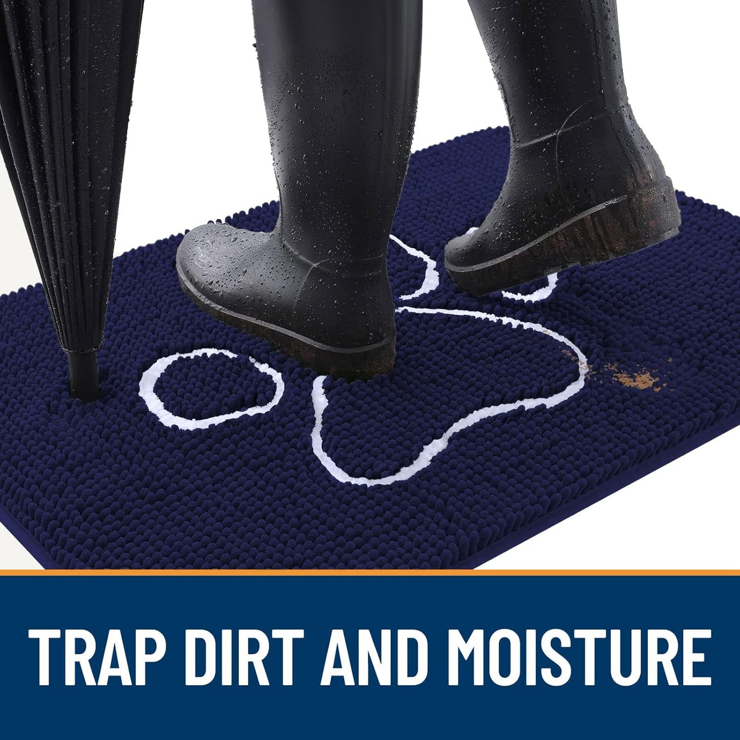 OLANLY Door Mat for Muddy Dog Paws 47x32, Ultra Absorbent Chenille Mud Doormat with Paw Print Design, Non-Slip Washable Doormat for Indoor Entryway, Quick-Dry Pet Bed Mats for Dirty Dogs, Navy Blue