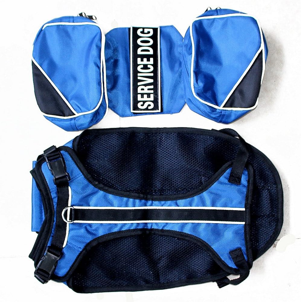 Serijoars Dog Vest Harnesses with Saddlebag Backpack for Camping & Travel - Reflective Hound Hiking Backpack Saddle Bag - Lightweight Vest Harness for Medium & Large Dogs (Blue, S)