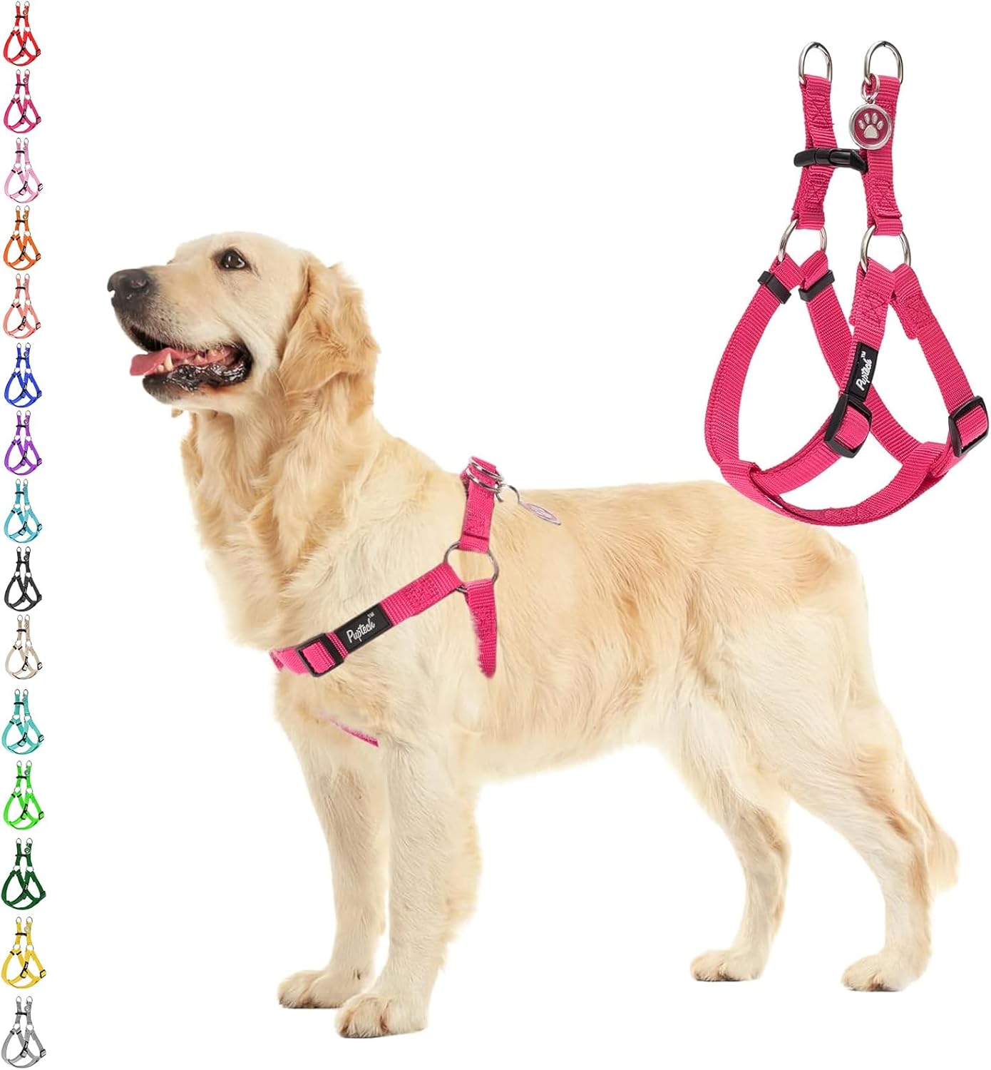 PUPTECK No Pull Dog Harness Soft Adjustable Basic Nylon Step in Puppy Vest Outdoor Walking with ID Tag Medium DeepPink