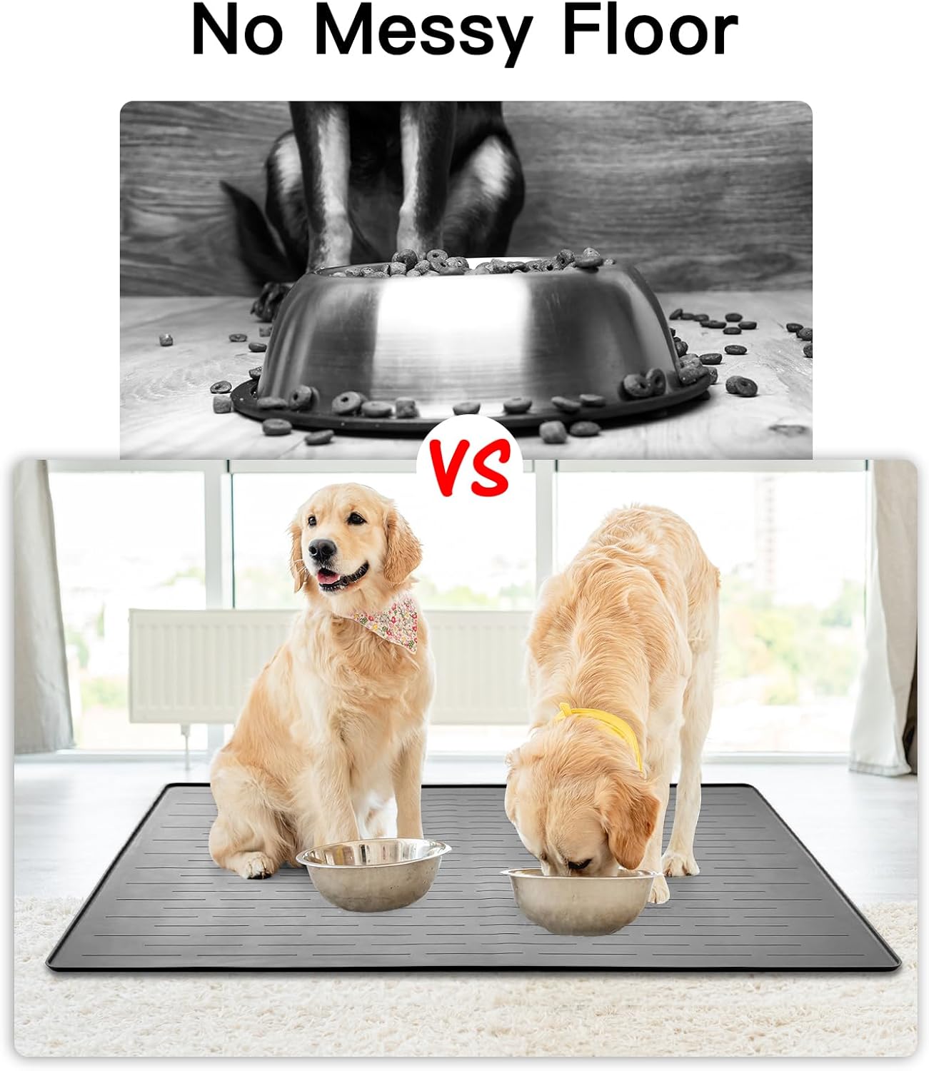 32" x 24" Large Pet Food Mat, Silicone Dog Mats for Food and Water, Nonslip Pet Feeding Mats for Floors,Dog Cat Bowl Mat with Raised Edges, Gray Blue