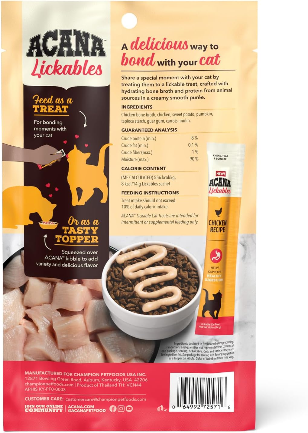 ACANA Lickables Cat Treats Chicken Recipe .5oz Tubes (5 Count)
