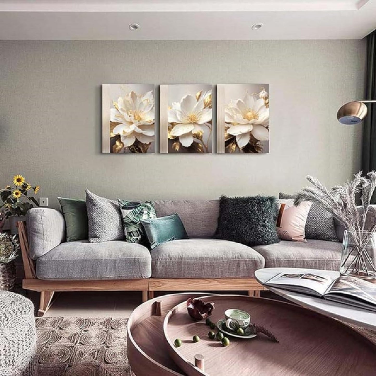 Yxbhhym Bathroom Wall Art White Flower Canvas Wall Art for Living Room Bedroom Wall Decor Floral Picture for Kitchen Hallway Home Decorations Framed Posters Prints 3 Piece