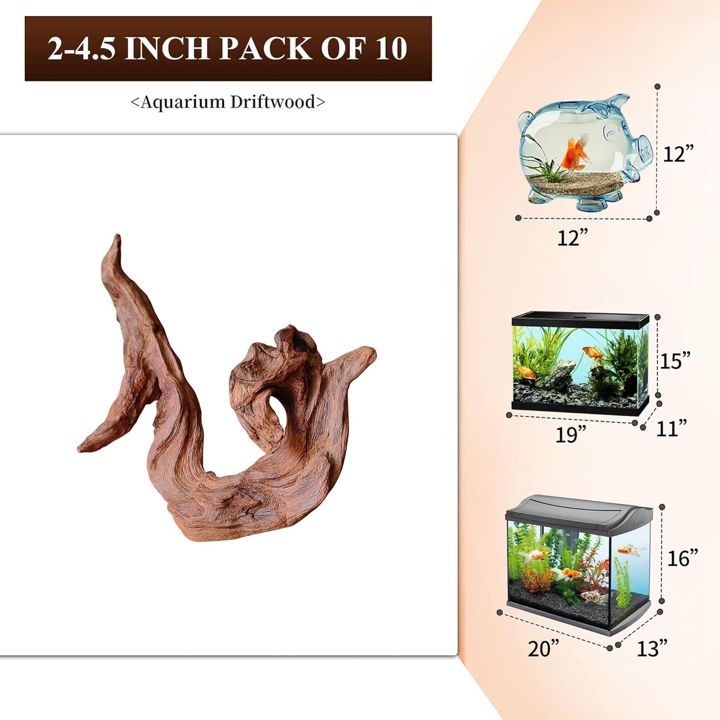 majoywoo Natural Small Driftwood for Aquarium Decor Reptile Decor, Assorted Driftwood Branch 2-4.5" 10 Pcs, Fish Tank Decorations